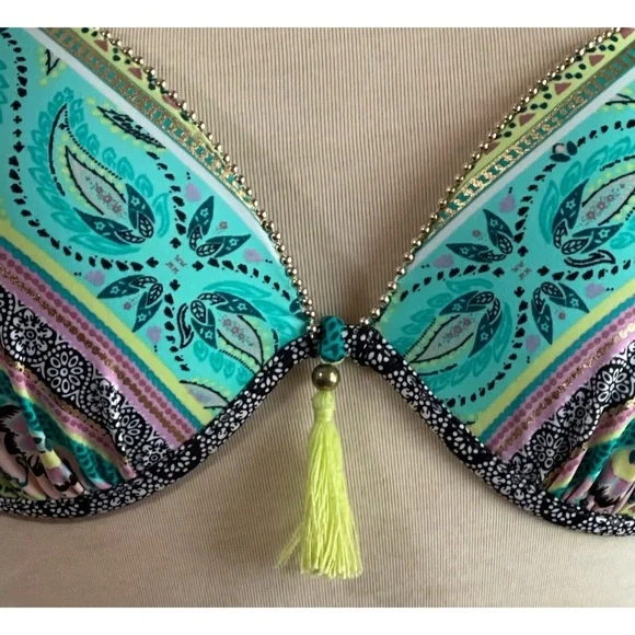 NWT Shade & Shore Boho Halter Bikini Top with Tassel Size 36C *NEW* - Picture 3 of 6